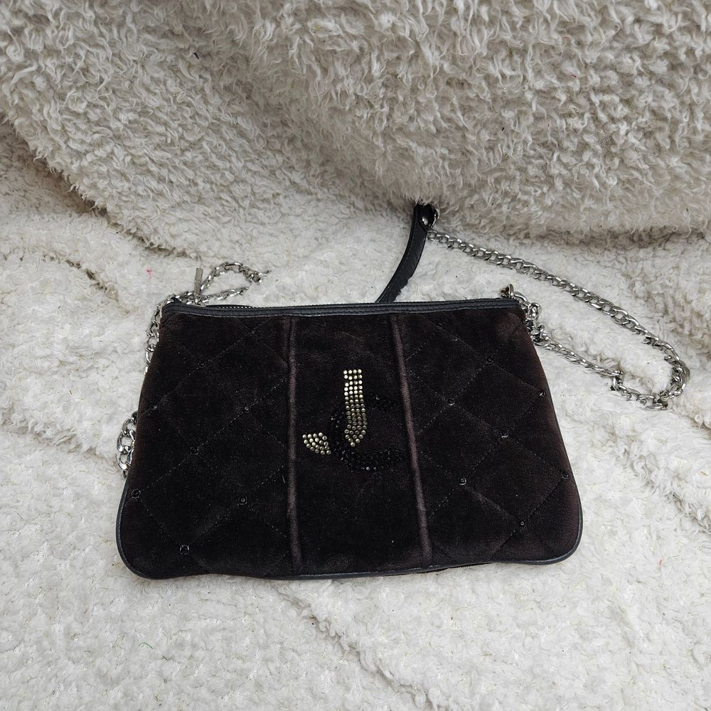 Juicy Couture Vintage‎ Y2K Quilted Velour Rhinestone Chain Crossbody Bag